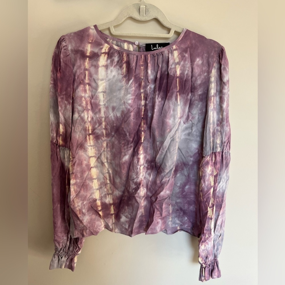 Lulus It’s a Mood Tie Dye Purple Long Sleeve Top sz Small